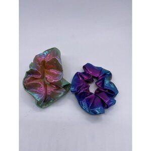Hues Hair Scrunchie Shiny Multicolor Cloth Fabric 2 Pcs Women's Girls Elastic